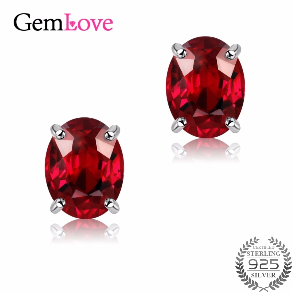 Gemlove Garnet Stud Earrings 925 Sterling Silver Women's with Stones Wedding Decorations Earings Box 40% FR010 | Украшения и