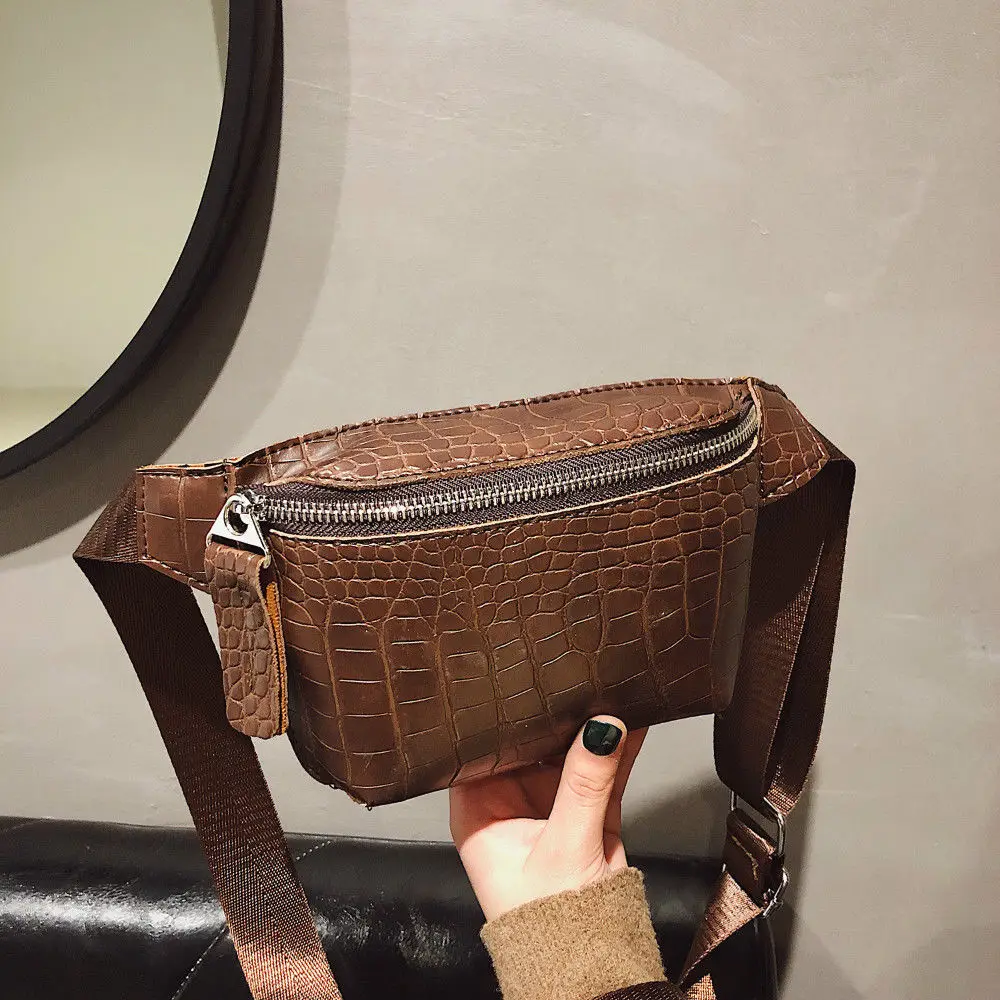 Женская модная поясная сумка, Классическая Портативная сумка с узором «крокодиловая кожа», Спортивная поясная сумка для путешествий, нагрудная сумка - Цвет: Coffee