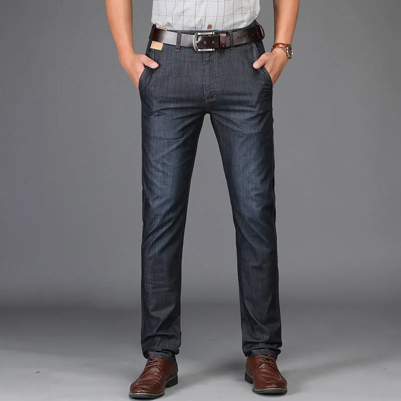 Summer JEEP Brand Cotton Smart Casual Jeans Elastic Men's Casual Full Length Retro Simple Jeans Cotton Pants Fashion Trousers 44 (63)