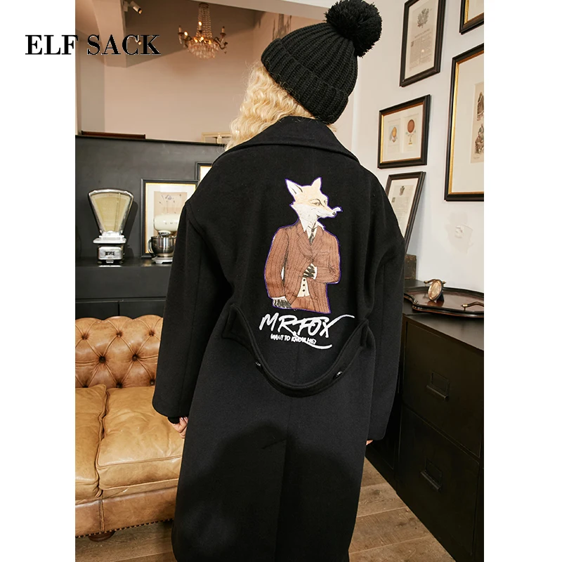 ELF SACK Winter Coat New Women Wide Lapel Belt Pocket Wool Blend Coat Animal Print Casual Trench Coat Outwear Wool Coat Women ELF SACK Winter Coat New Women Wide Lapel Belt Pocket Wool Blend Coat Animal Print Casual Trench Coat Outwear Wool Coat Women