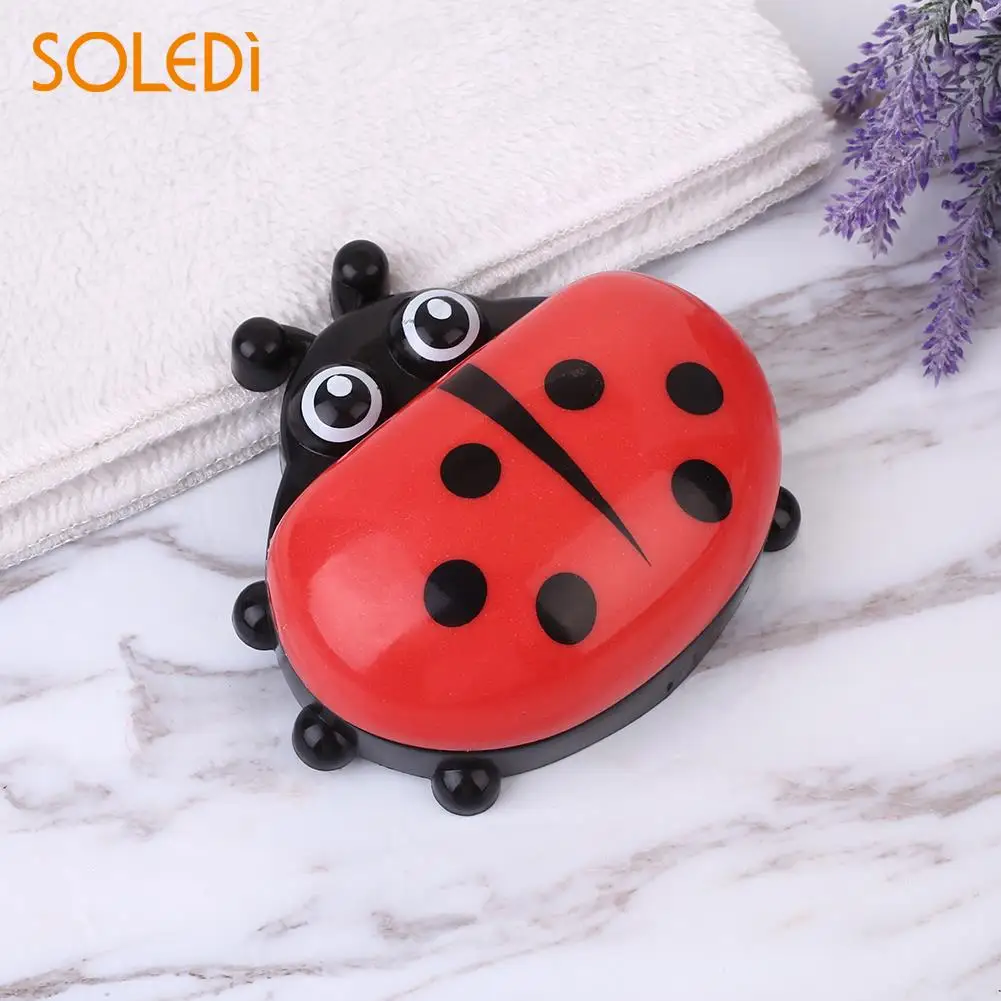 Cartoon Ladybug Soap Box Case Holder With Cover Leak-proof Bathroom Accessories