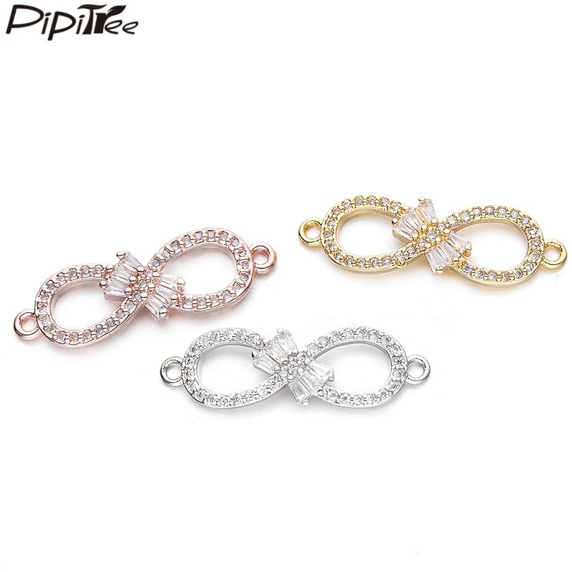 

Pipitree 3pcs Wholesale CZ Zircon Knot Infinity Beads Charms for Jewelry Making Brass DIY Charms Bracelet Connectors Accessories
