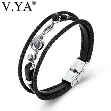 V. YA Прямая из нержавеющей стали музыкальные ноты для женщин и мужчин кожаные браслеты панк-веревка цепочка музыкальные вентиляторы уникальный браслет для мужчин
