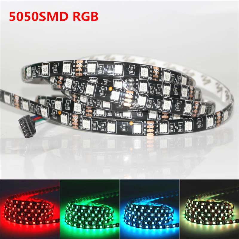 DC12V SMD5050 RGB Светодиодные ленты 60 светодиодный s/m Водонепроницаемый ленточный светильник 0,5 м 30 светодиодный s/1 м 60 светодиодный s/2 м 120 светодиодный s ПХБ черного rgb-лента