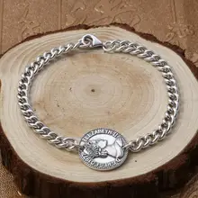 Чистого серебра стерлингового серебра 925 Винтаж 1977 Алфавит Монета Для мужчин Для женщин S925 браслет