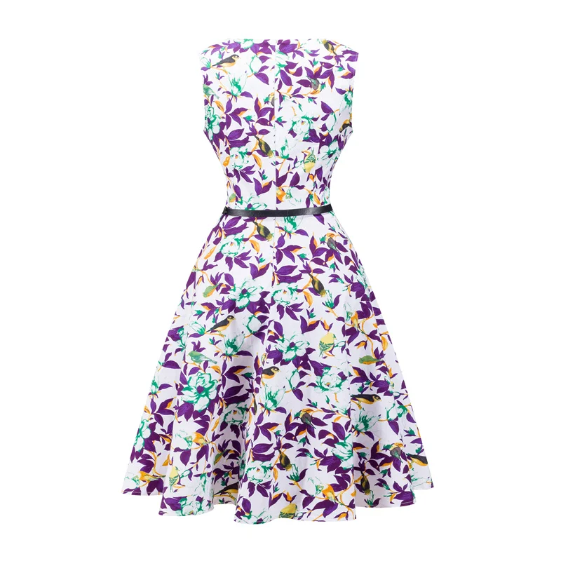 Kostlish 2017 New Summer Dress Women Floral Print Audrey Hepburn 50s 60s A-Line Vintage Dress Sleeveless Party Dresses Plus Size (92)