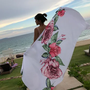 

RUNMEIFA 2019 Fashion Summer Rose Print Cotton Scarf For Women Long Soft Wraps and Shawls Beach Hijab Female Foulard