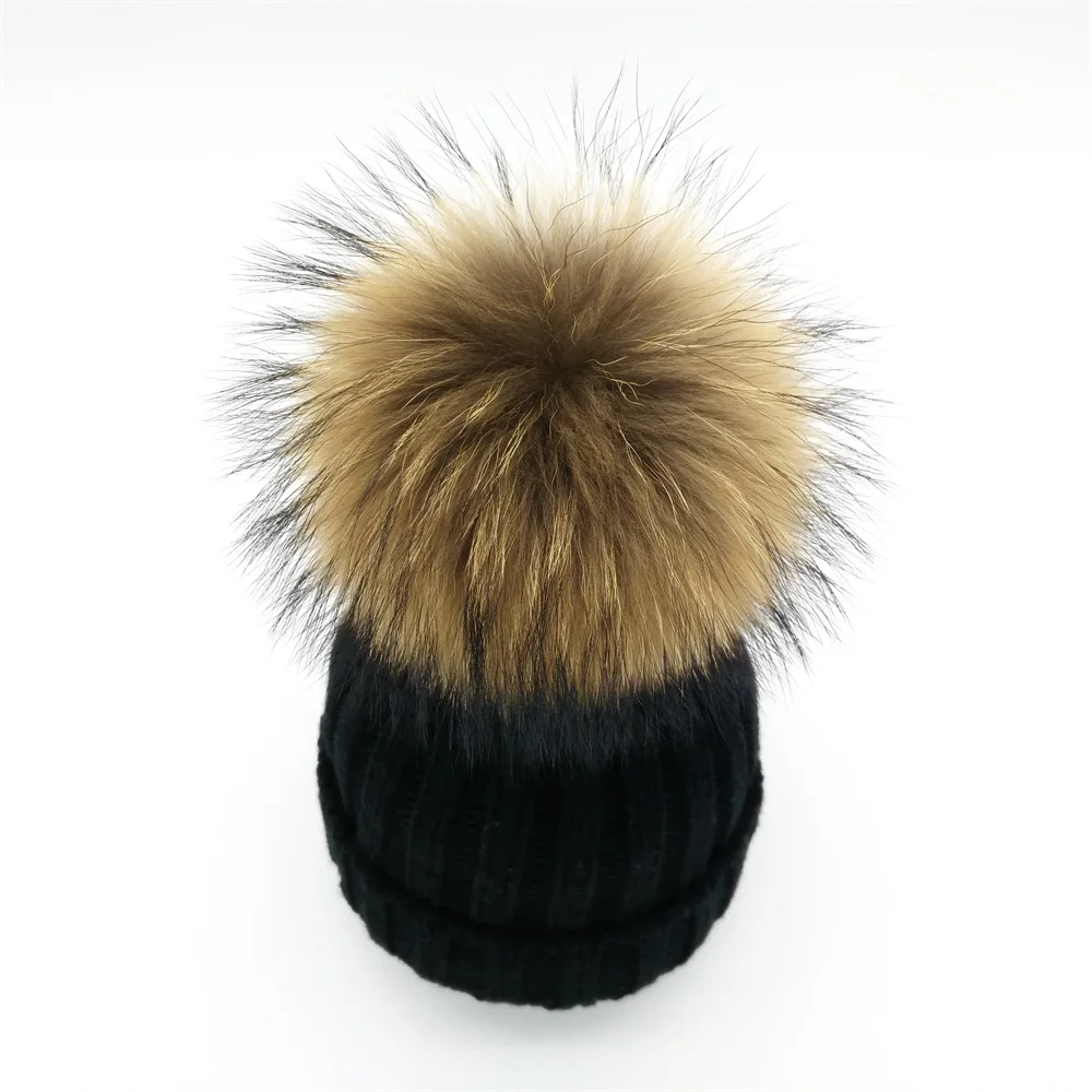 Minhui/Новая шапка из натурального меха для девочек, теплые зимние шапки с ушками, детские вязаные шапки, помпон из меха норки, шапка, детские шапки для девочек