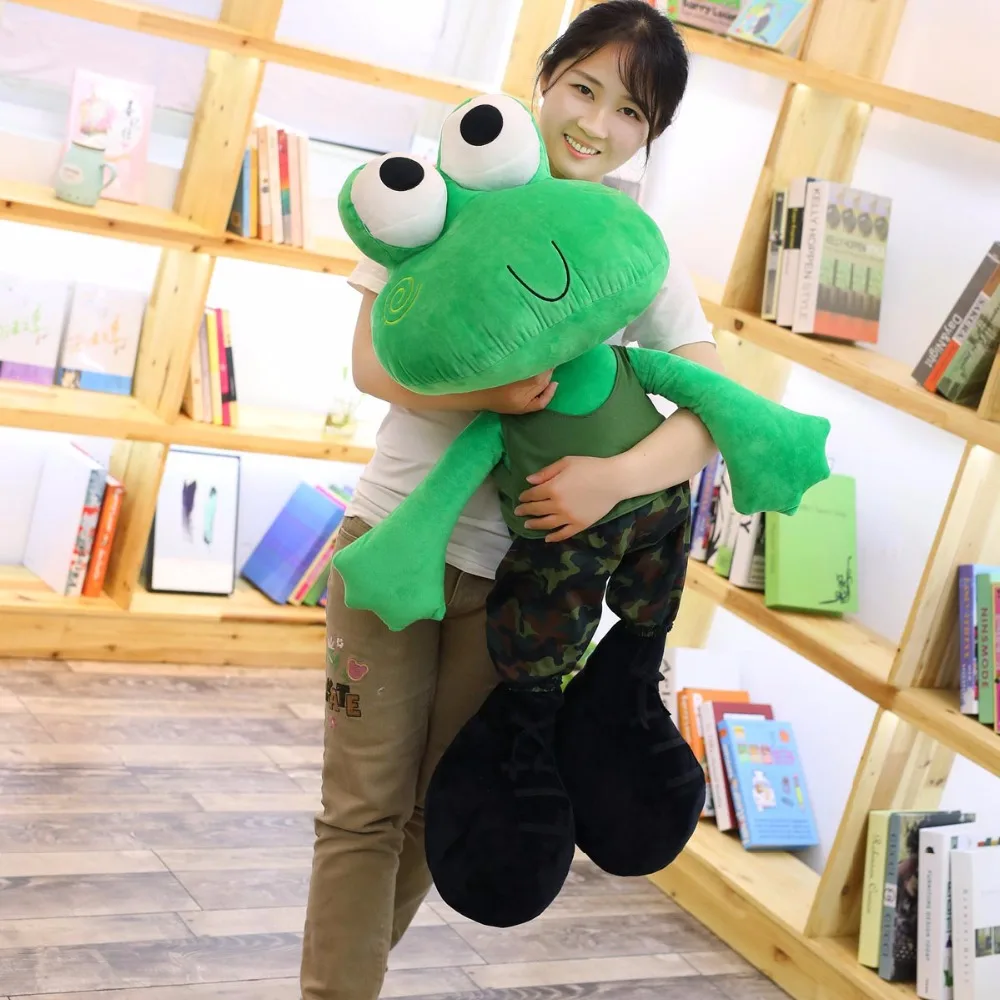 100cm big plush frog toys cute green frog wear clothes soft doll large stuffed animal soft doll kids toys birthday gift for her