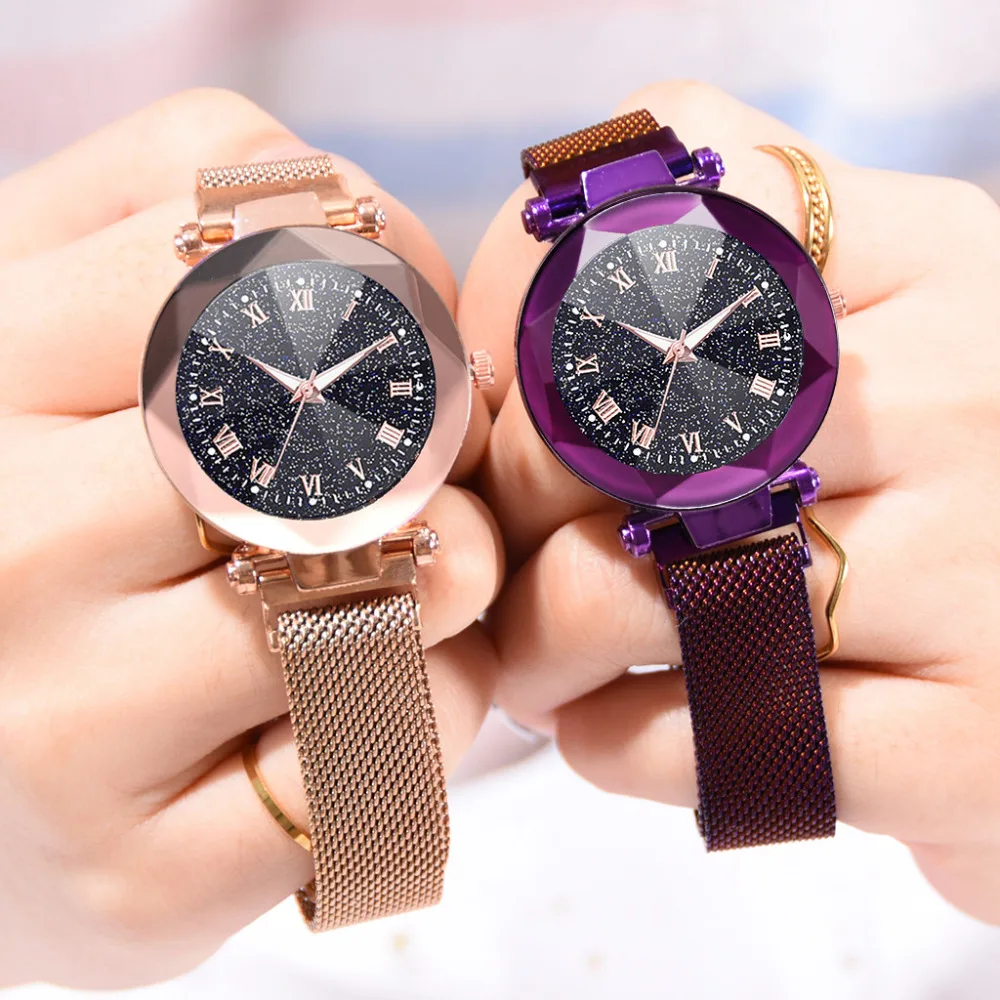

2019 New Luxury Rose Gold Women Watches Minimalism Starry sky Magnet Buckle Fashion Casual Female Wristwatch Roman Numeral 40Q