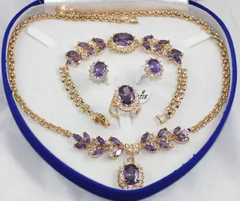 

hot sell new - 18KGP red blue zircon beaded flower necklace bracelet earring ring set (A0425)