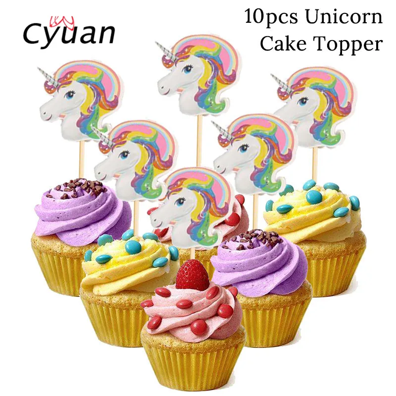 Cyuan/вечерние обертки с изображением единорога и радуги для кексов, украшения торта, украшения для детского дня рождения, свадьбы