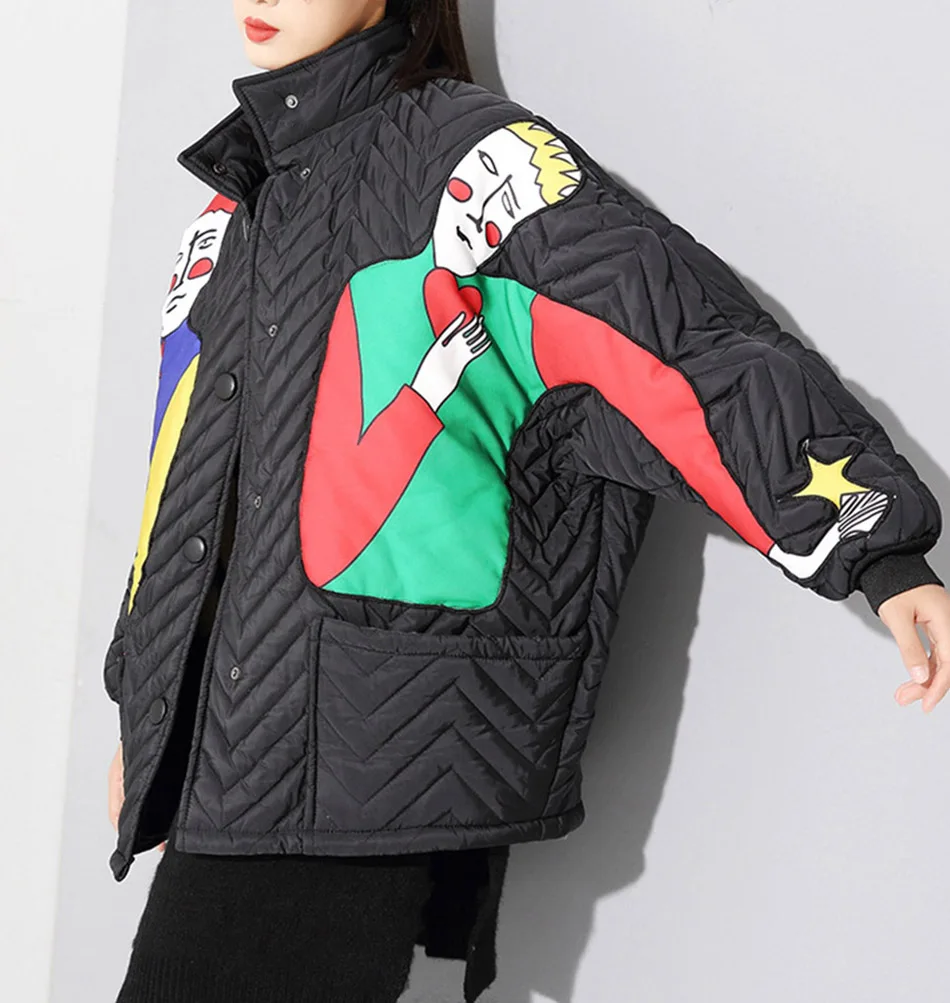 XITAO 2016 winter Europe Street tide women clown printing long sleeve cotton coat personality printing