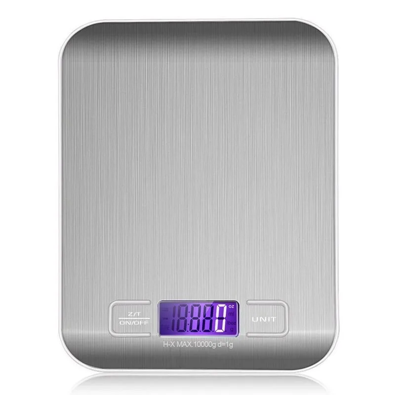 ЖК бытовые кухонные весы 10 кг/1 г Электронные цифровые весы для приготовления пищи Диета кулинарные весы со шкалой устройства - Цвет: Серебристый