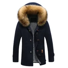 Шерстяное пальто, мужское кашемировое Толстое Зимнее пальто с меховым воротником, европейский стиль, пуховик, верхняя одежда из холодной шерсти и смесей