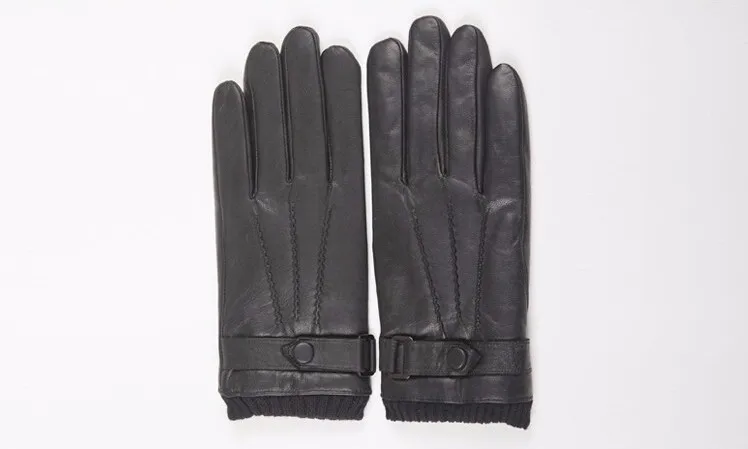 Бесплатная доставка модные роскошные Для мужчин кожаные перчатки Кнопки наручные однотонные зимние теплые выстроились водительские