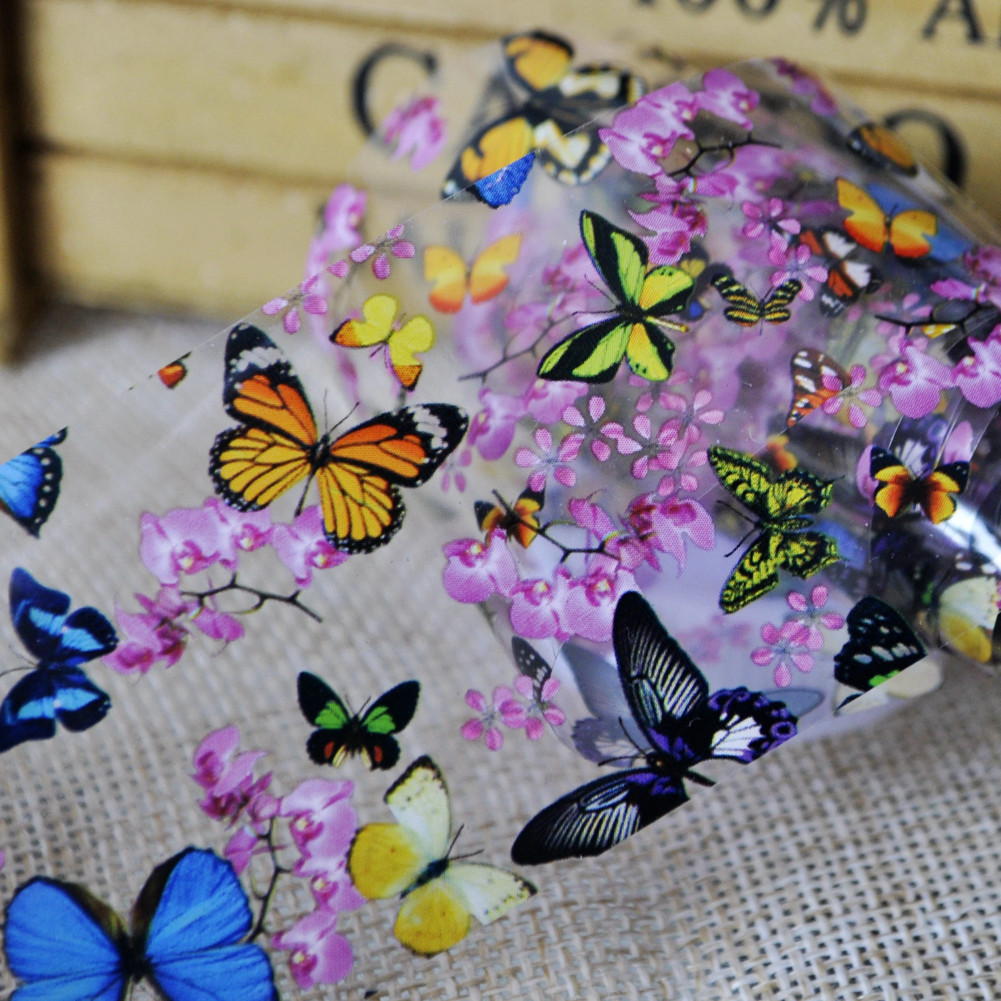 

Lady Nail Foils Multicolor Butterflies Pattern Transfer Film Polish Glue Full Cover Nail Foils DIY Decals GL653