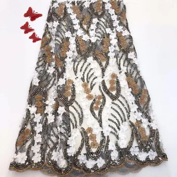 

African Lace Fabric 2019 High Quality White French Mesh Lace Fabric With Stones And Beads Nigerian Fabrics For Wedding YYZ0352