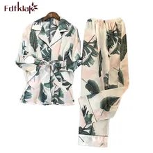Fdfklak модный принт спортивный костюм для женщин с длинным рукавом шелковый атлас пижамный комплект пижамы для дамы Pijama Mujer