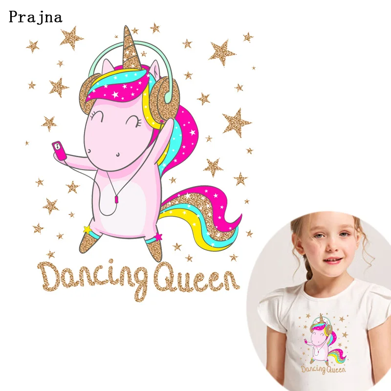 

Prajna DIY Dancing Unicorn Vinyl Heat Transfer Printing Iron-on Stickers for Clothing Animal Thermal Transfer on Cloth Decor F