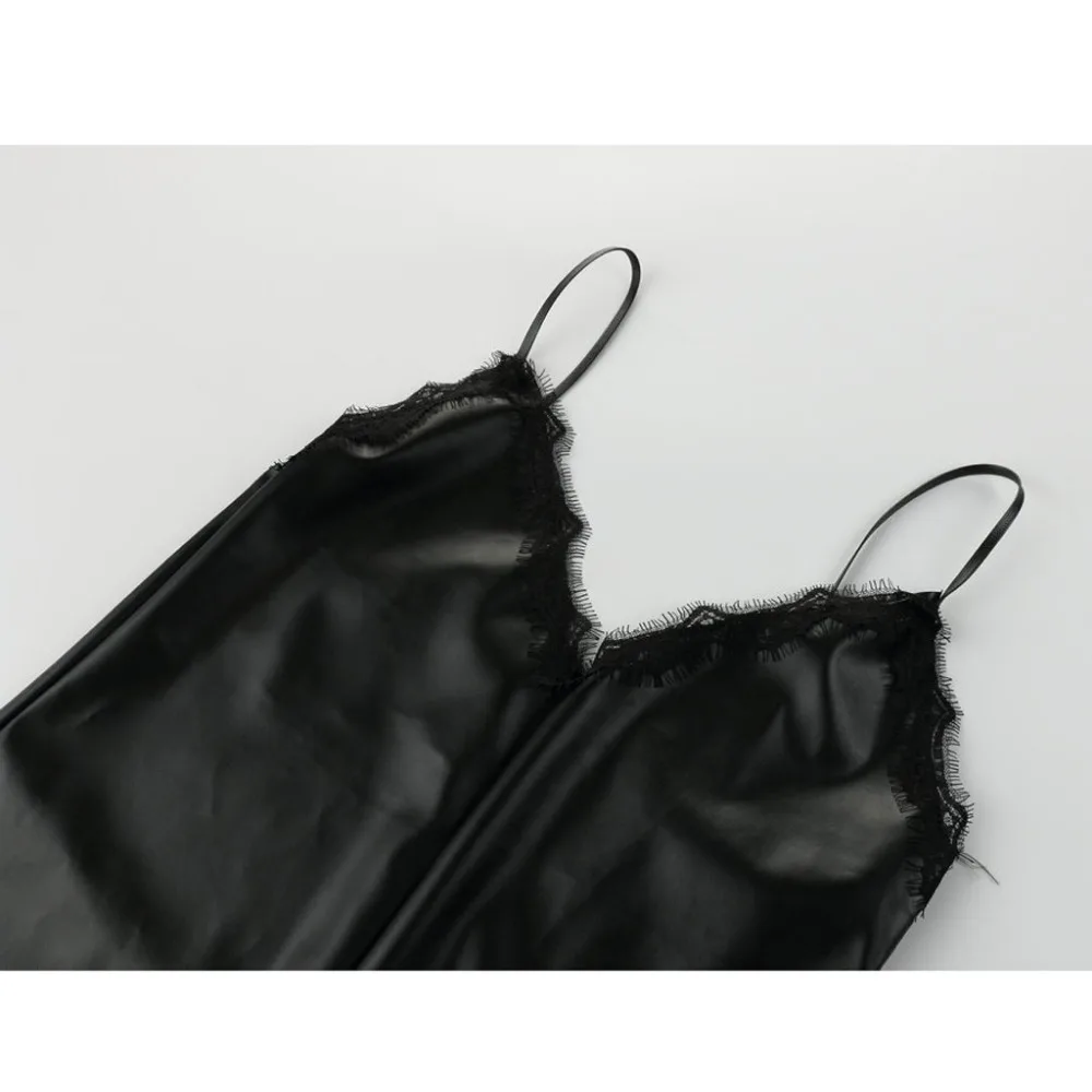 Женское сексуальное мини платье с v образным вырезом без рукавов из кожи vestidos verano