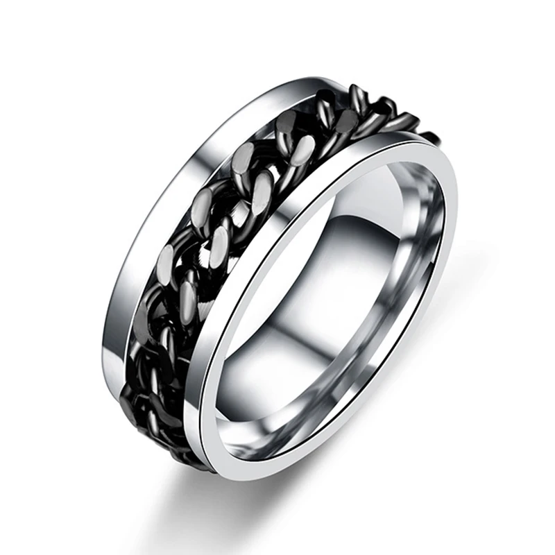 

punk titanium men chain couple engagement ring female male black stainless steel jewelry accessories wedding rings for women
