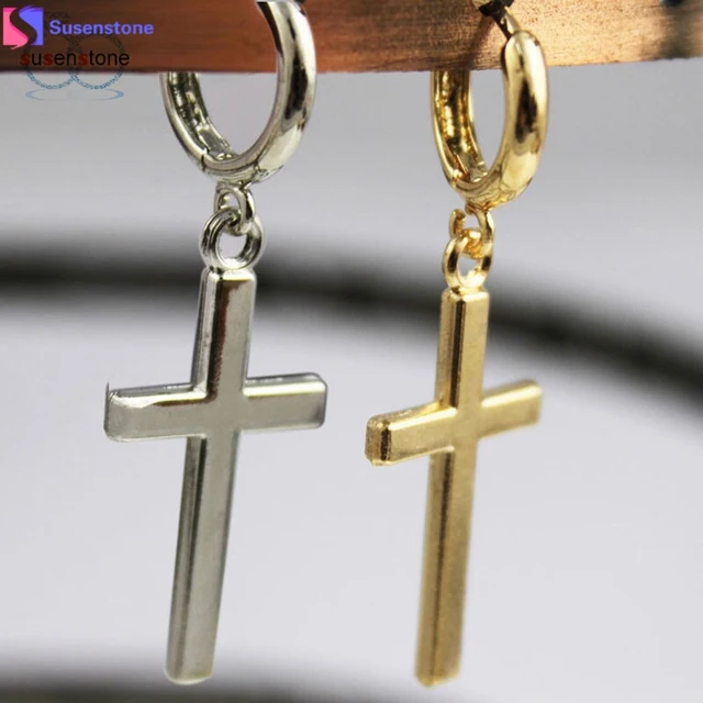 SUSENSTONE 1 Pair Fashion Steel Cross Tragus Upper Ear Cartilage Earring Piercing #2-3