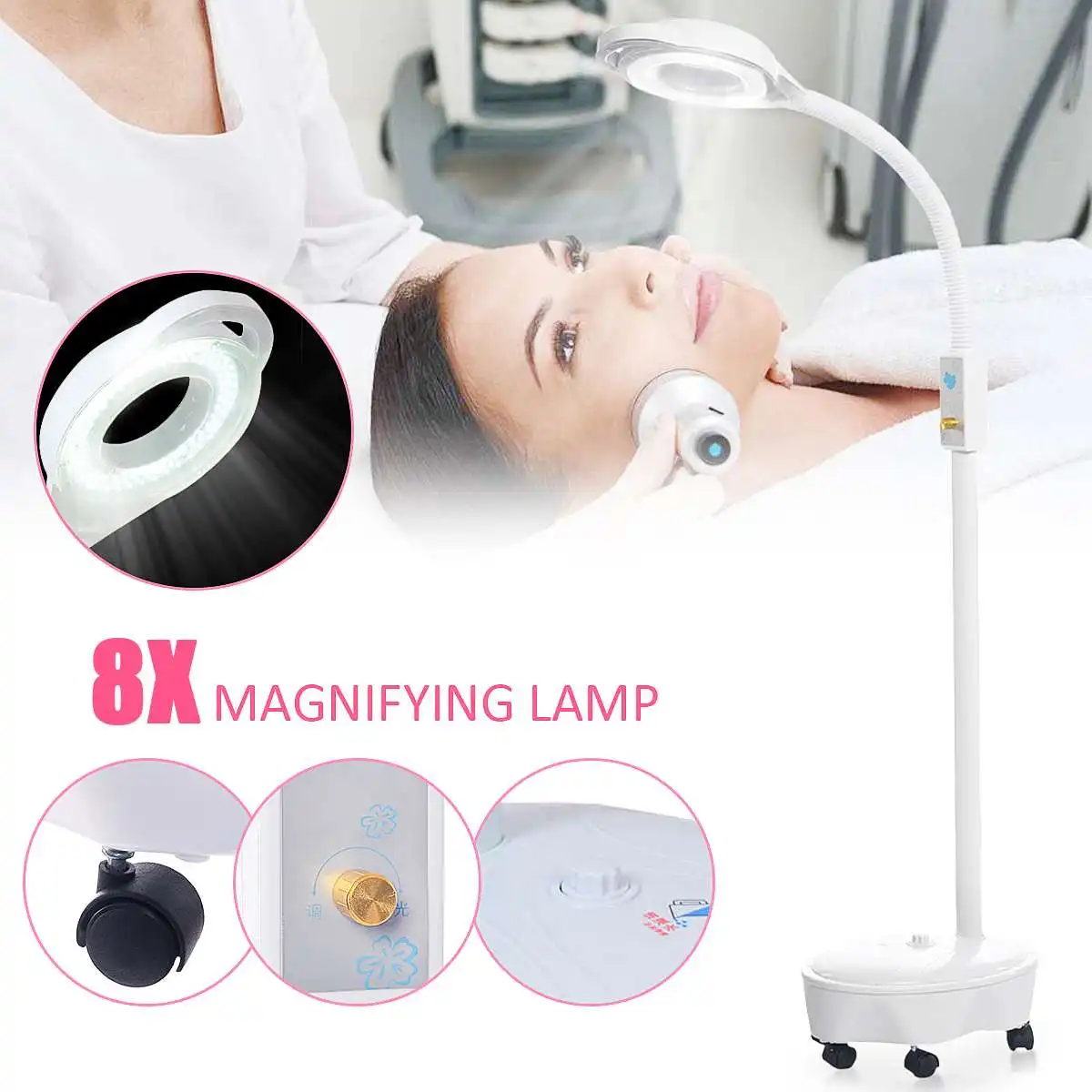 

120 LED Magnifying Floor Stand Lamp Magnifier Pro 8X Diopter Glass Cold Ligth Len Facial Light For Beauty Salon Nail Tattoo 220V