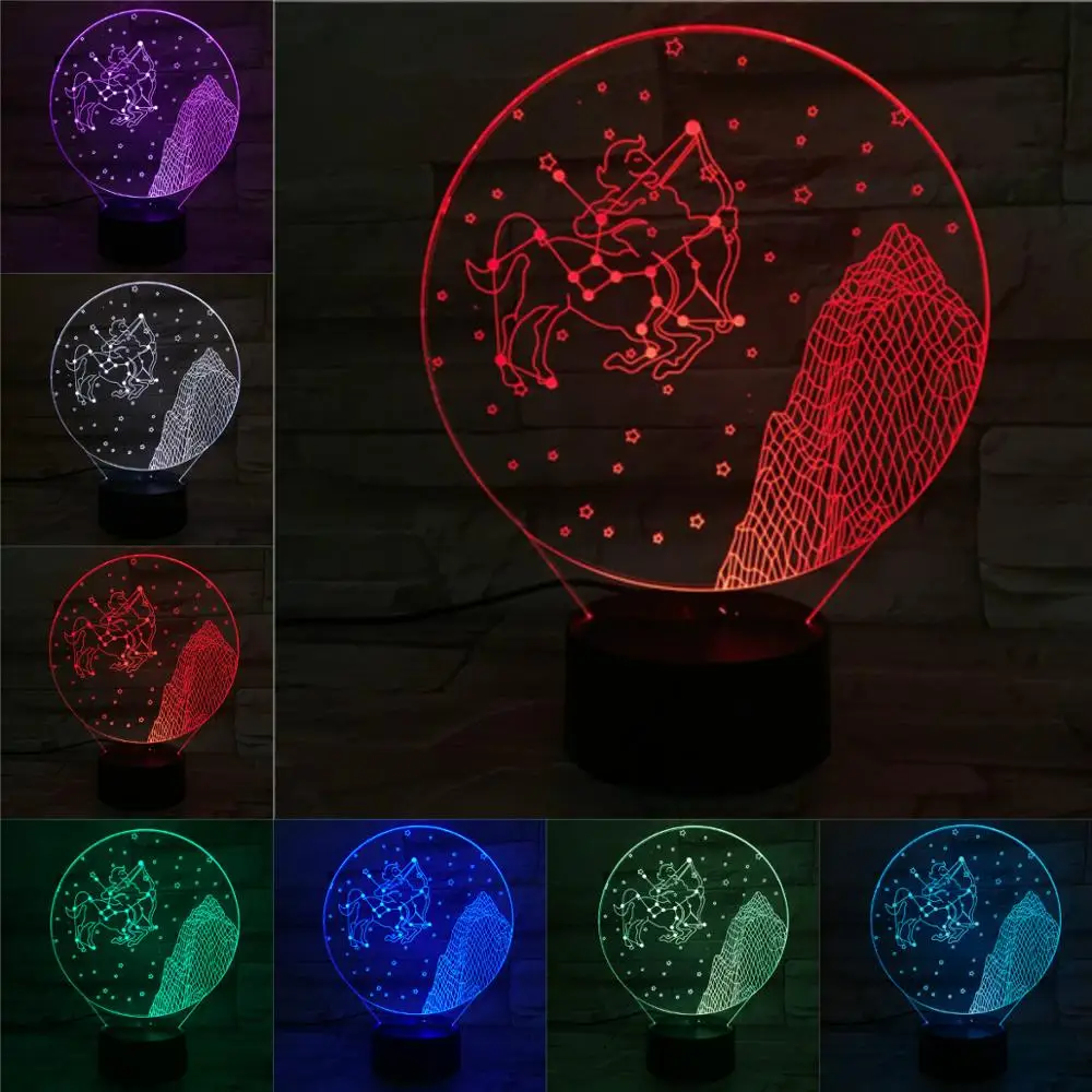 Стрелец 3D лампа Ночной светильник LED лампы многоцветной вспышки Рождественские
