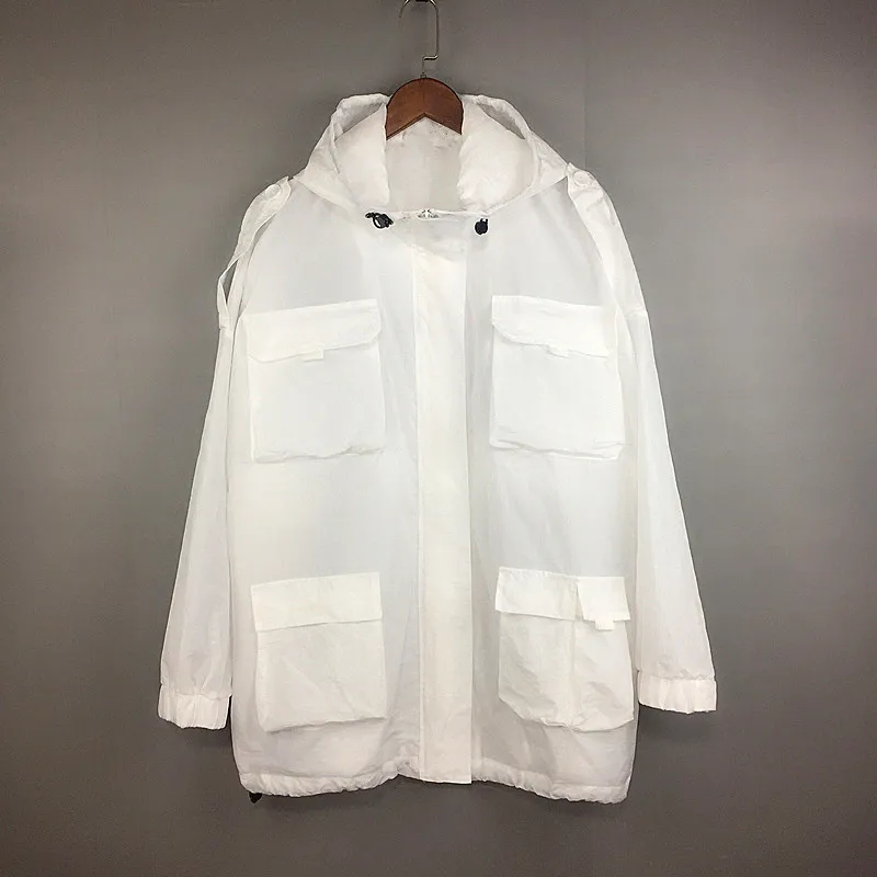 white hooded windbreaker