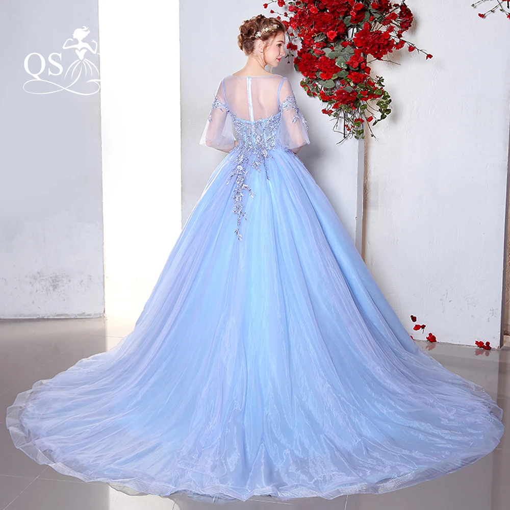 Новое Пышное Бальное платье для выпускного из тюля платья 2018 Vestido De Fiesta Sheer О-образным вырезом Половина рукава Кружева Формальное вечернее