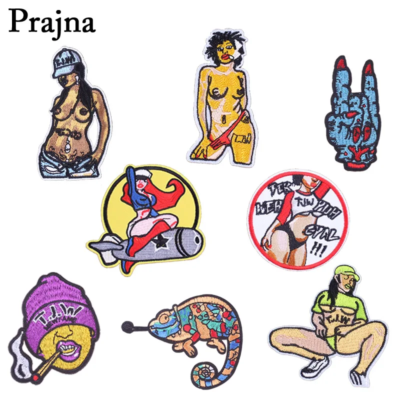 

Prajna Bombing Girl Rock Parches Iron Patches For Clothing Hip-Hop Embroidery Patch Chameleon Badge Sewing Clothes Stickers E