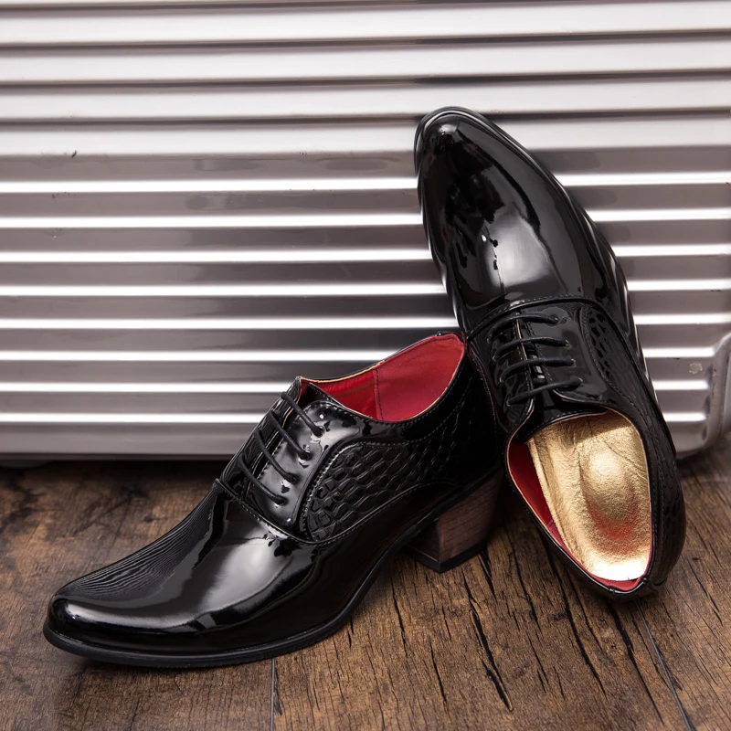 FUQIAO Men Dress Shoes Hight Increase 6CM High Heel Wedding Shoes Formal Dresses Footwear