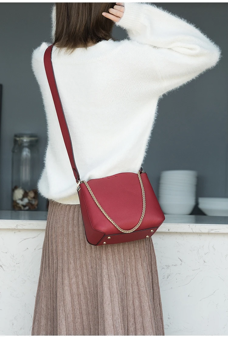 WOONAM Женская мода из натуральной замши телячьей кожи сумка с цепочкой и ручкой на ремне Средняя сумка на плечо WB662
