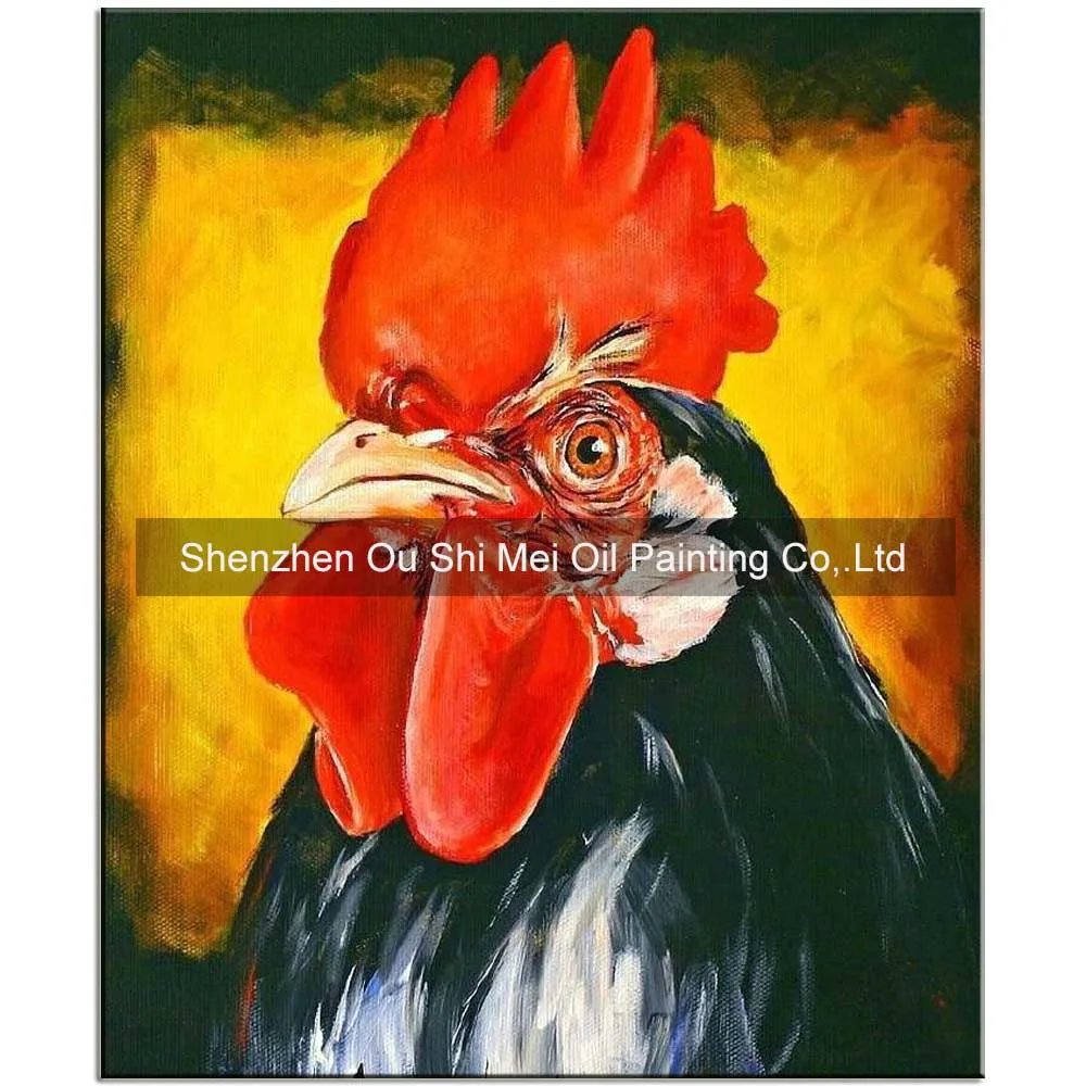 

Original Hand Painted Red Comb Oil Paintings on Canvas Wall Cock Oil Painting Handmade Year of the Rooster Picture Decor Artwork