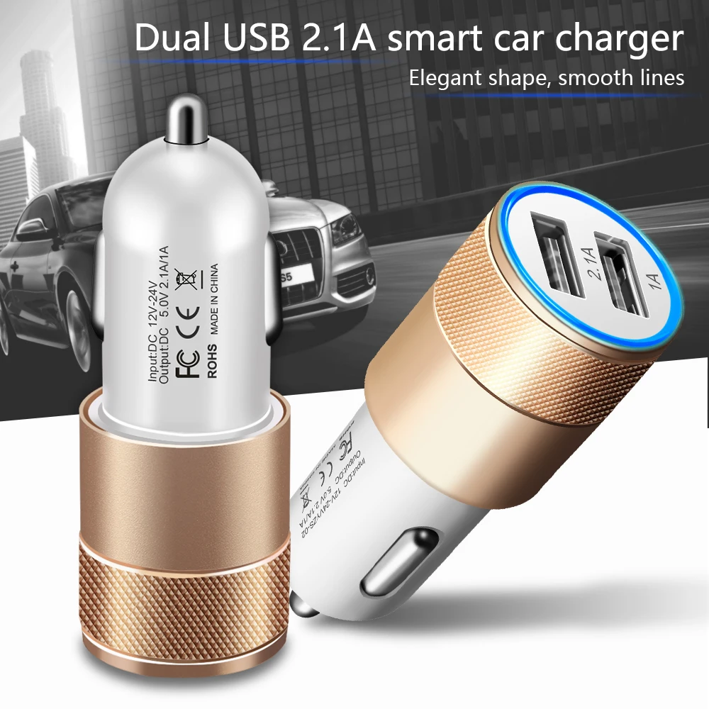 

Aluminum Car Phone Charger 2 Port Mini Dual USB Car Charger Adapter plug fast Charging for iPhone Samsung Xiaomi LG android ipad
