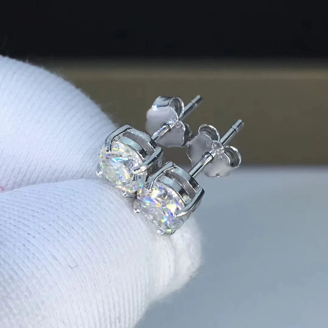 Поэтические еврей магазин Круглый Муассанит огранка всего 1.00ct алмаз тест прошел Муассанит Серьги серебристого цвета; бижутерия подарок подруге