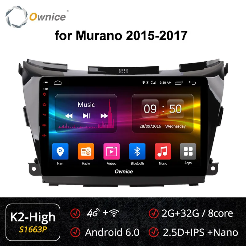 Ownice K1 K2 k3 k5 k6 DVR Восьмиядерный Android 9,0 4G LTE DSP 360 Panorama автомобильный dvd-плеер gps navi для NISSAN Murano - Цвет: S1663 K2-High