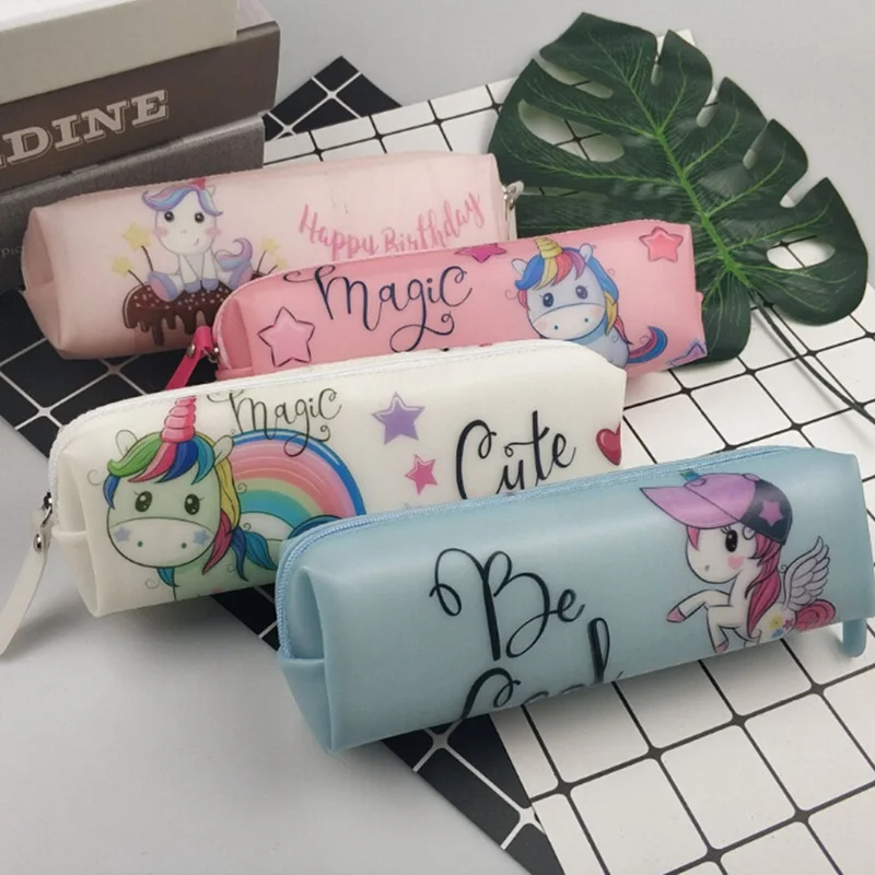 

Holographic Laser Pencil Case Unicorn Handles For Girl Student High Quality PU Flamingo Pencil Box Bag School Supply Stationery