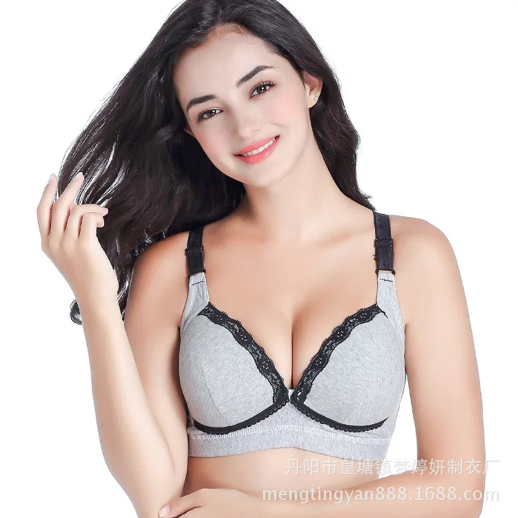 Gray lace Хлопковый бюстгальтер для кормящих грудью матерей, без косточек, бюстгальтеры для кормящих беременных женщин, 34-40BC, нижнее Белье для беременных - Цвет: Gray lace