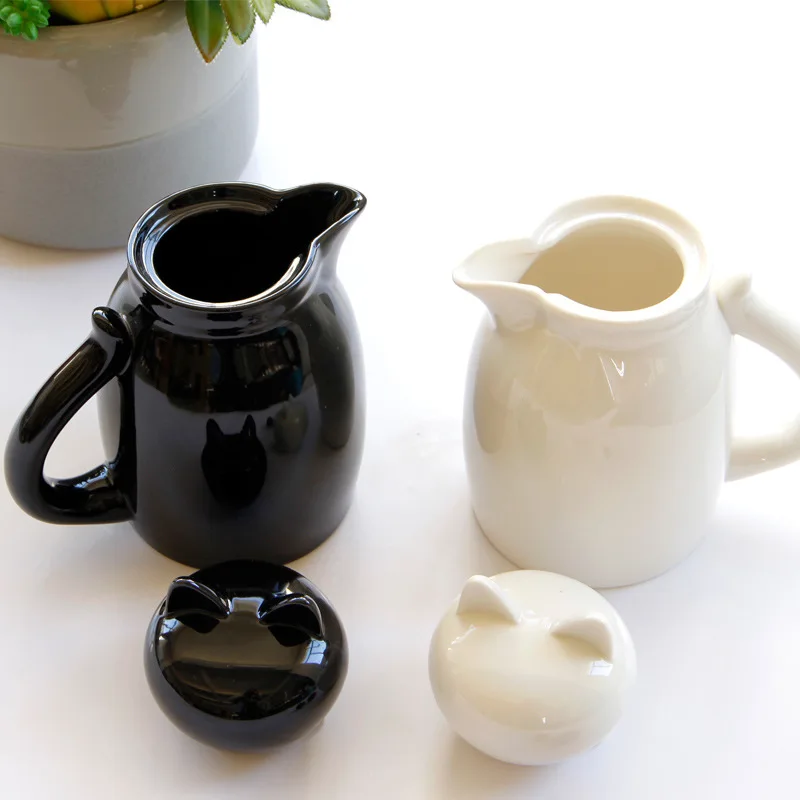 Мультяшные керамические кувшины для молока с крышкой, чашка для крема, кофе, сливки, латте, художественный кувшин, кухонные аксессуары для кофе