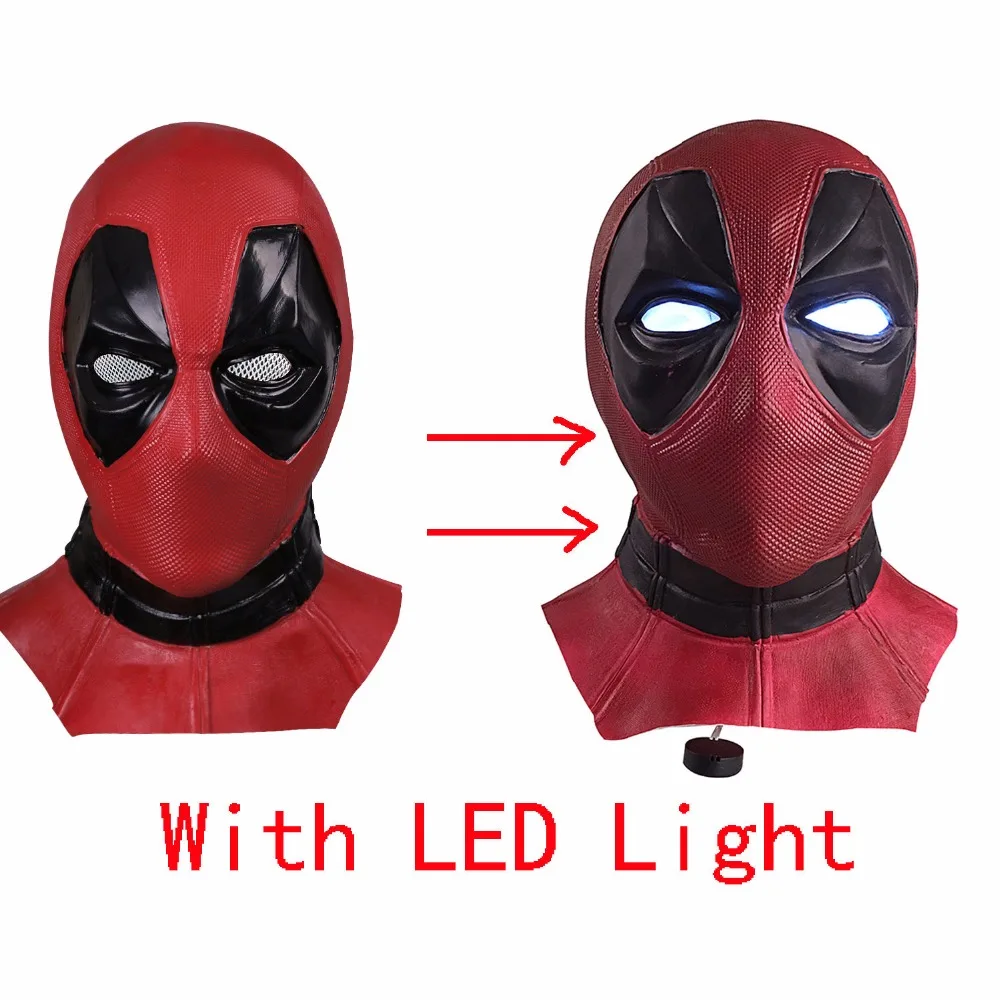 New Marvel Superhero Deadpool Mask With Led Light Breathable Latex Full Face Mask Halloween Cosplay Prop (2)