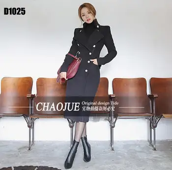 

S-4XL 2018 Super long cashmere coat Women's uniform wind British style Woolen coat slim black trench coat women's overcoat