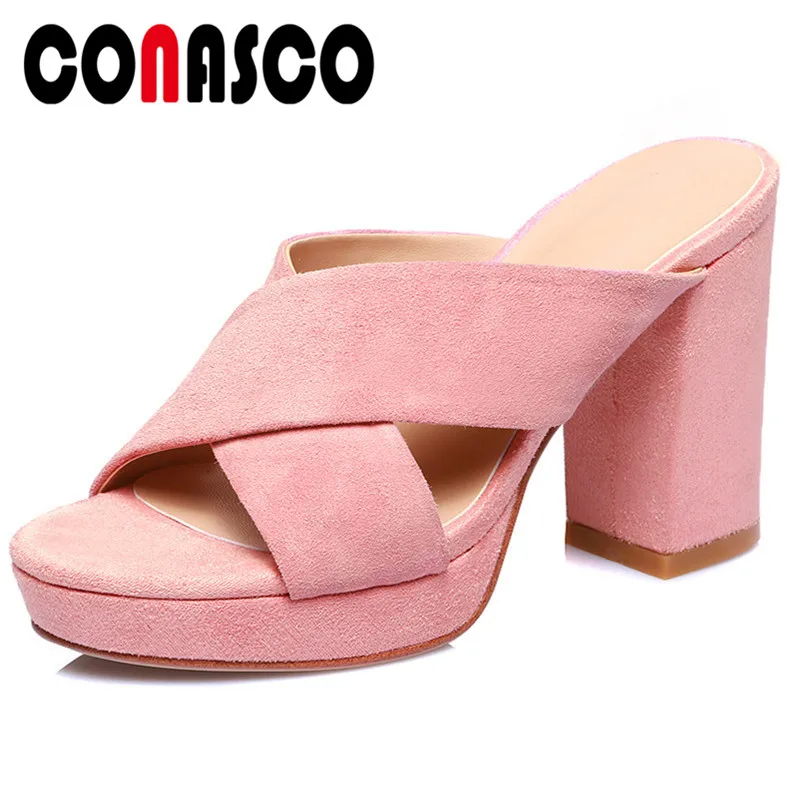 

CONASCO Sexy Women Pumps Brand Design Suede Leather Super High Heels Summer Sandals Shoes Woman Concise Platforms Style Sandals