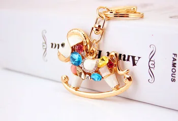 

free shipping 12pcs/lot rhinestone trojan horse keychain key ring favors for baby birthday shows party door giveaways gifts