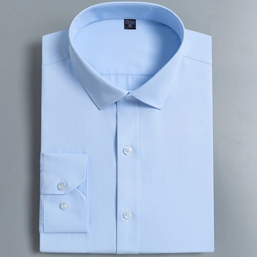 Light Blue Мужской базовый дизайн, сплошной цвет, обычный крой, длинный рукав, рубашки, удобные, сукно официальное, бизнес, работа, офис, топ, рубашка - Цвет: Light Blue