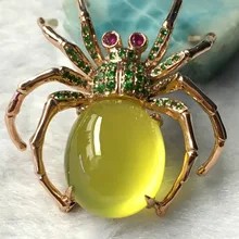 Натуральный желтый прехнит 18 k кулон, розовое золото, яркий паук, рубин и цаворит, высокое качество прехнит, редкий и блестящий