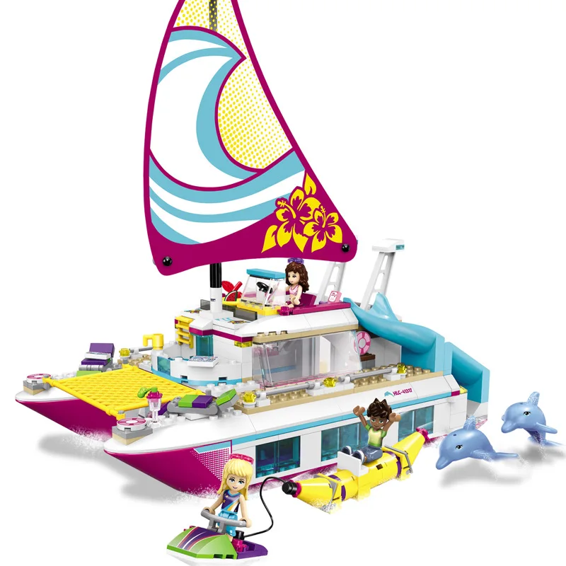 

Friends Girl Series Dolphin Cruiser 651pcs Yachts Building Blocks Compatible Legoings Sunshine Catamaran Bricks Toys Girls Gifts