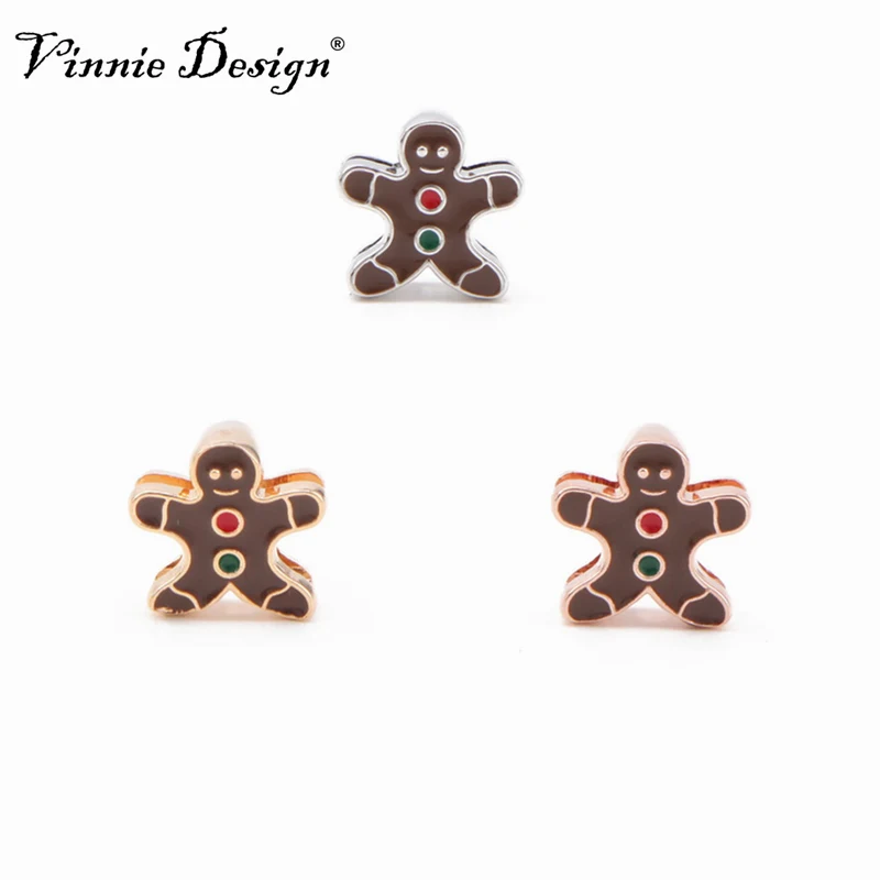 

Vinnie Design Jewelry Christmas Gingerbread Man Cookies Slide Charms fit on 10mm Keeper Wrap Bracelet 5pcs/lot