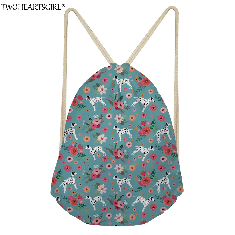 TWOHEARTSGIRL милые Далматин печати Для женщин Путешествия Drawstring сумки для девочек легкий школьный рюкзак леди Повседневное пляжный рюкзак